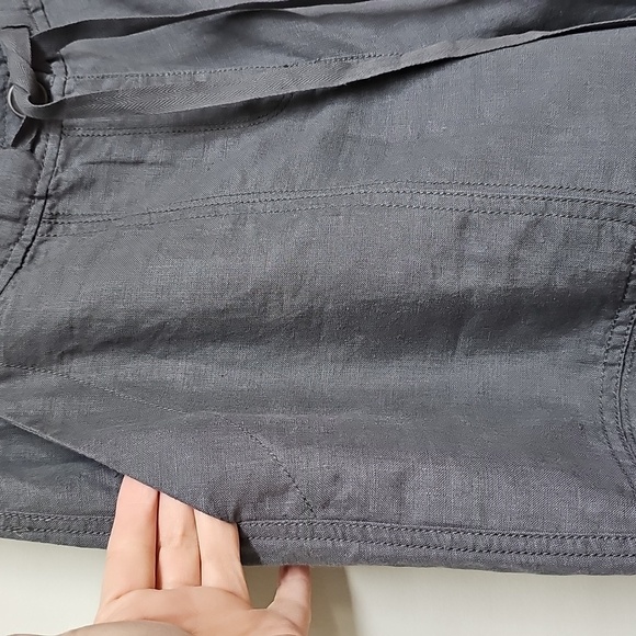 Eileen Fisher Linen Tapered Ankle Cargo Pants In Ash Gray Size Medium - Picture 2 of 10
